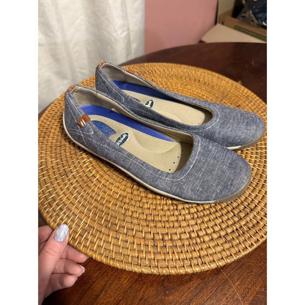 Dr Scholls Womens Blue Chambray Ballet Flats Slip On Comfort Shoes Size 7.5M